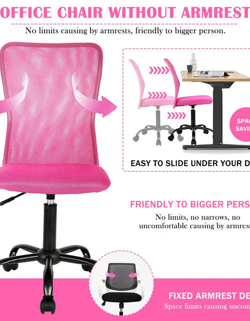 Load image into Gallery viewer, Pink Office Chair Adjustable Armless Mesh Computer Desk Chair with Lumbar Support, Ergonomic Mid Back Swivel Task Executive Chair, Pink

