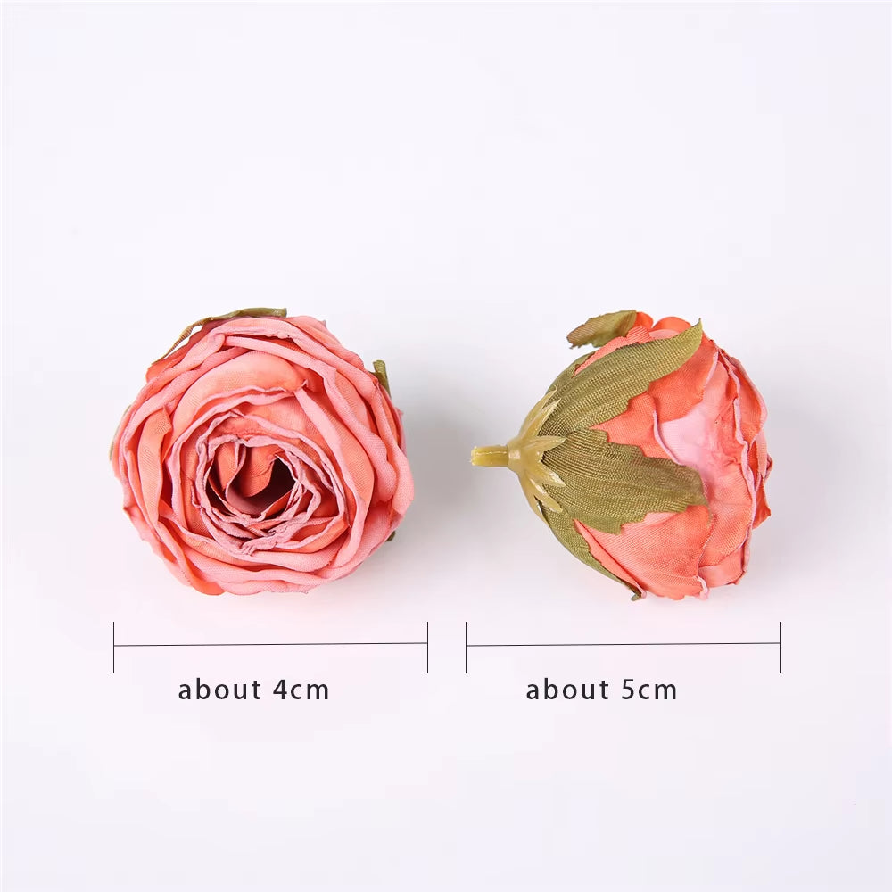 5PCS Artificial Silk Rose Flowers Head Burnt Edge Rose Fake Flower DIY Wedding Decorations Home Crafts Scrapbook Accessories