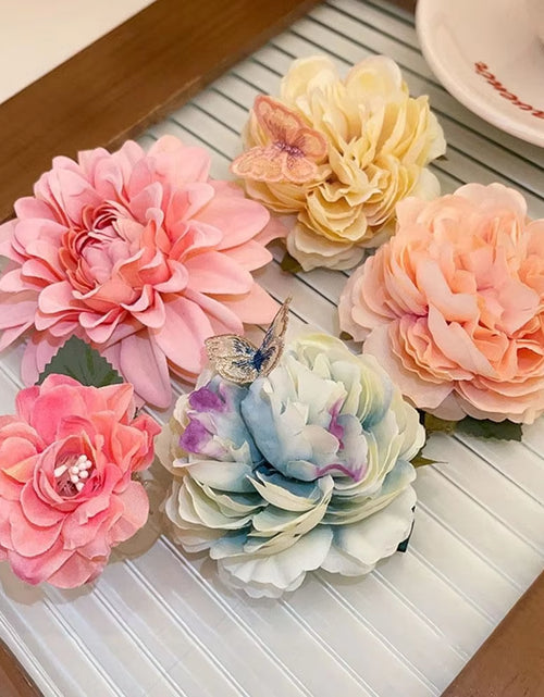 Load image into Gallery viewer, DIY Headdress Hair Accessories for Bridal Wedding Flocking Cloth Red Rose Flower Hairpin Hair Clip Wedding Party Accessories
