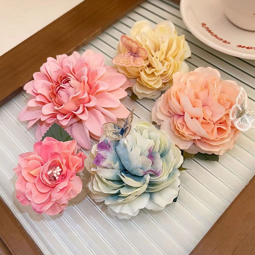 DIY Headdress Hair Accessories for Bridal Wedding Flocking Cloth Red Rose Flower Hairpin Hair Clip Wedding Party Accessories