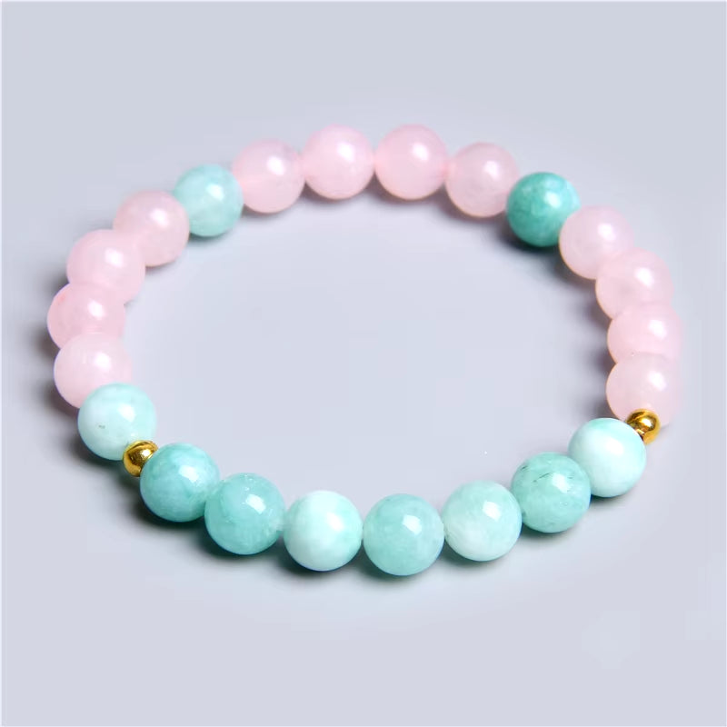 Women Girl Rose Pink Crystal Beads Bracelet for Ladies Natural Pink Rhodochrosite Rhodonite Stone Beads Bracelet Jewelry Gifts