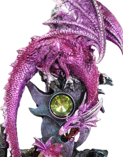 Load image into Gallery viewer, Pink Metallic Dragon Guarding Hatchling Drake Emerging from Acrylic LED Egg
