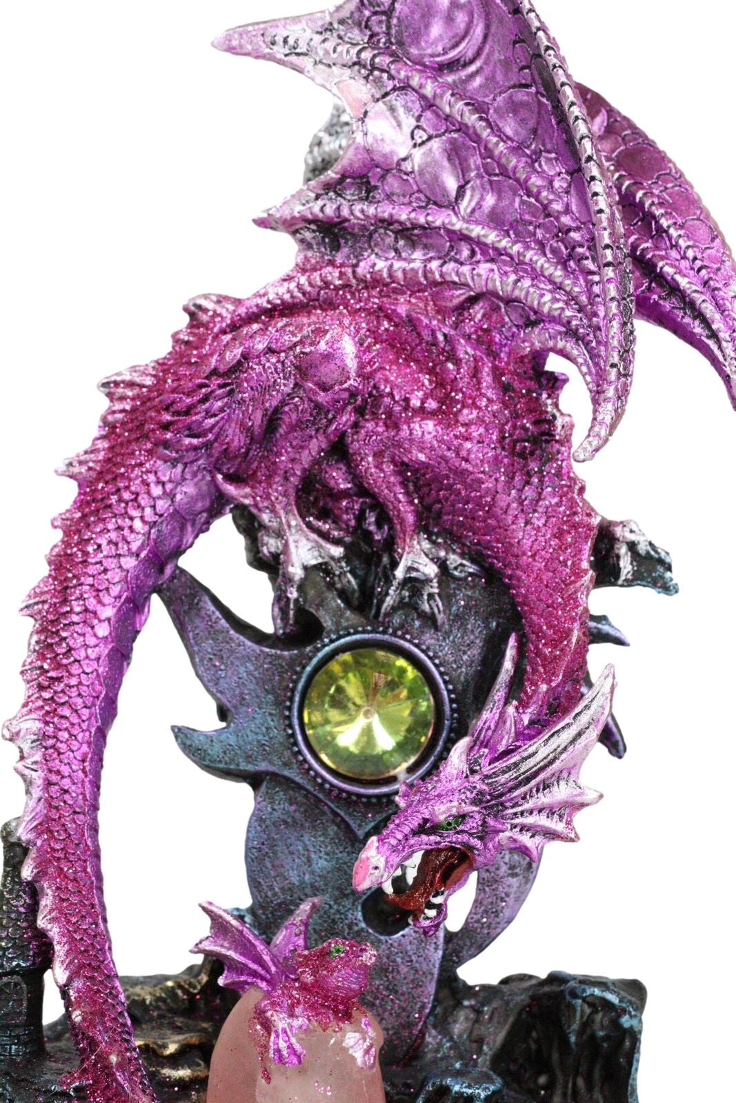 Pink Metallic Dragon Guarding Hatchling Drake Emerging from Acrylic LED Egg