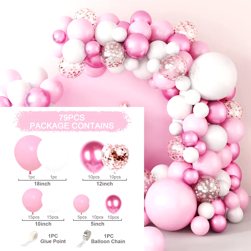 Pink Balloon Garland Arch Kit Wedding Birthday Party Decoration Baby Shower Girl Confetti Latex Pink Balloon Birthday Decor