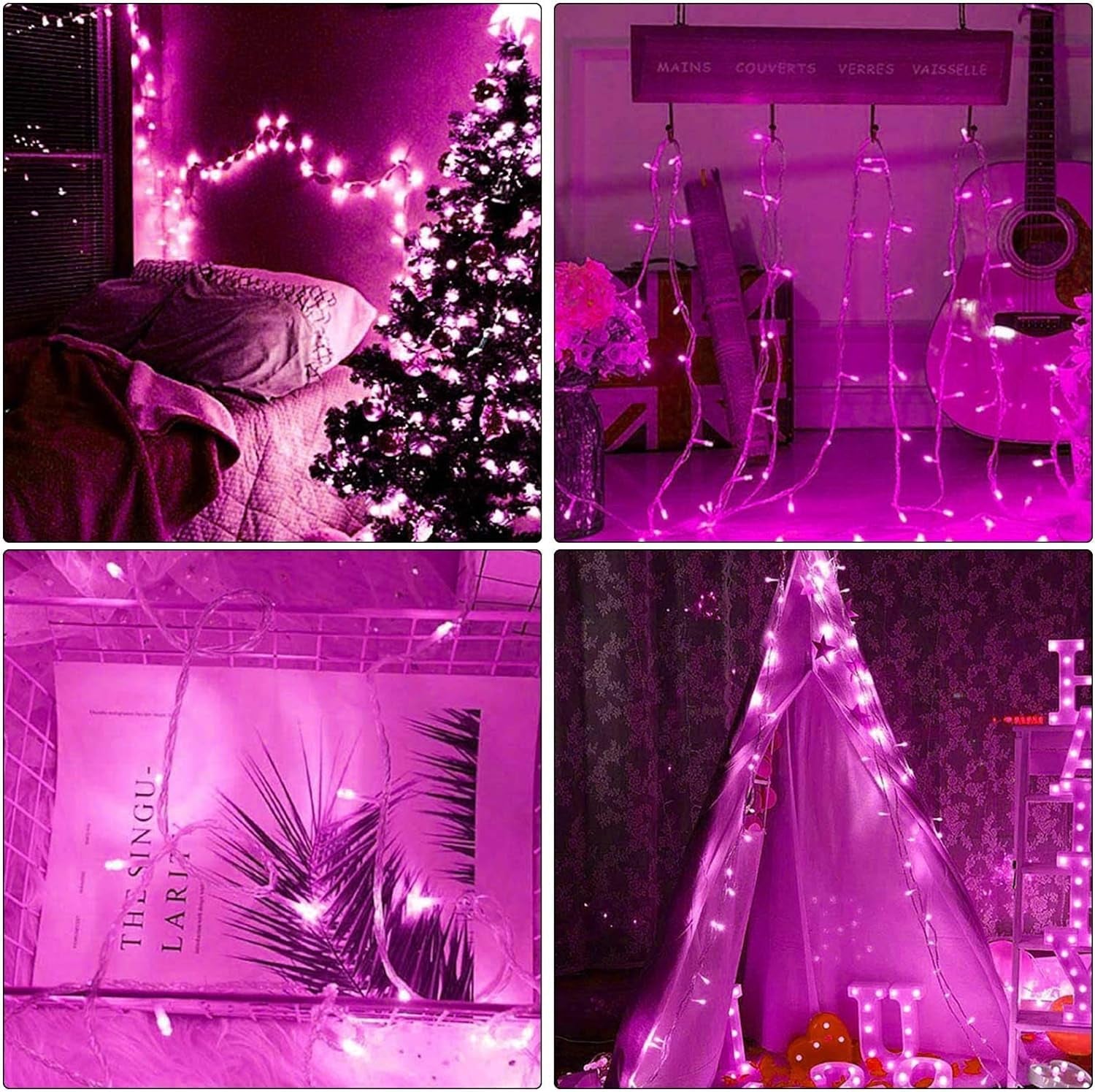 100 Led Pink String Lights Outdoor Waterproof Valentines Day Decorations, 33 Ft Pink Led String Lights for Bedroom, 8 Modes Plug in Fairy Lights for Outside, Pink Room Decor