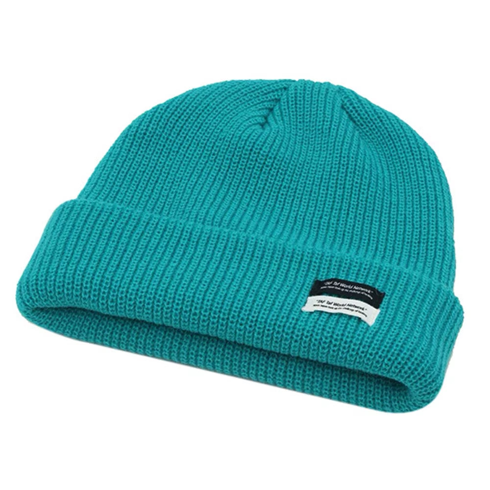 Autumn Winter Men'S Ribbed Knit Skull Cap Women Beanie Cuff Hat with Tag Toque Dark Grey Orange White Black Blue-Green Pink