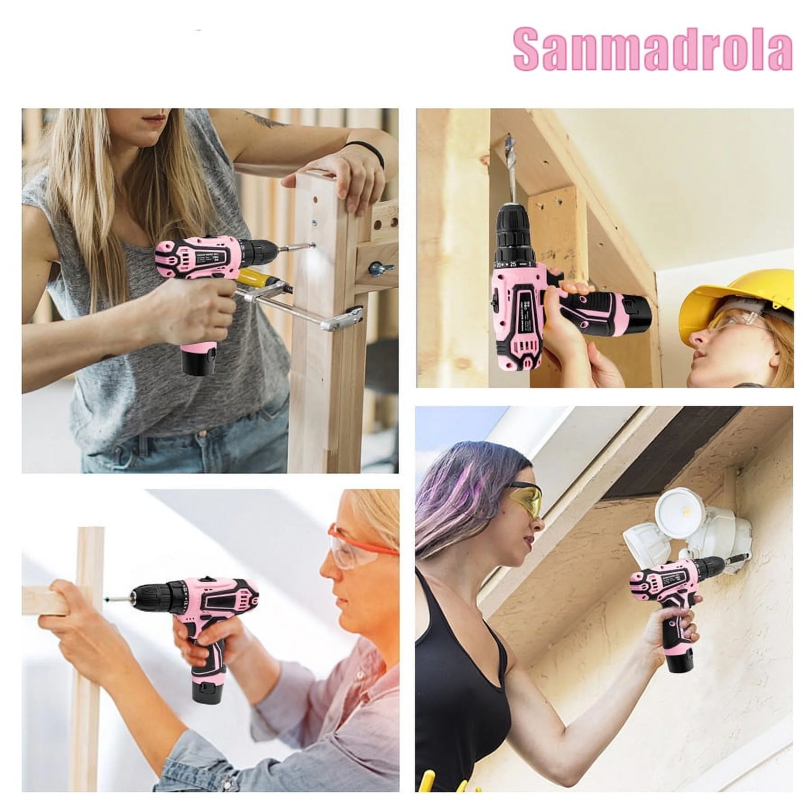 12V Pink Cordless Drill Driver Set 3/8'' Chuck Lithium-Ion Electric Drill Drivers for DIY Power Drill Kits with Tool Bag and Box, Variable Speed, Keyless Chuck, 20 Drill Bits