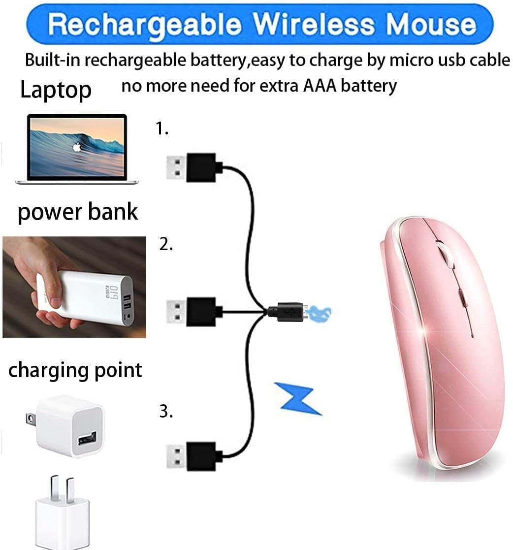 Bluetooth Mouse for Ipad Pro Ipad Air Mac Macbook Pro Macbook Air Macbook Wireless Mouse Laptop Chromebook Win8/10/11 HP DELL PC (Pink)
