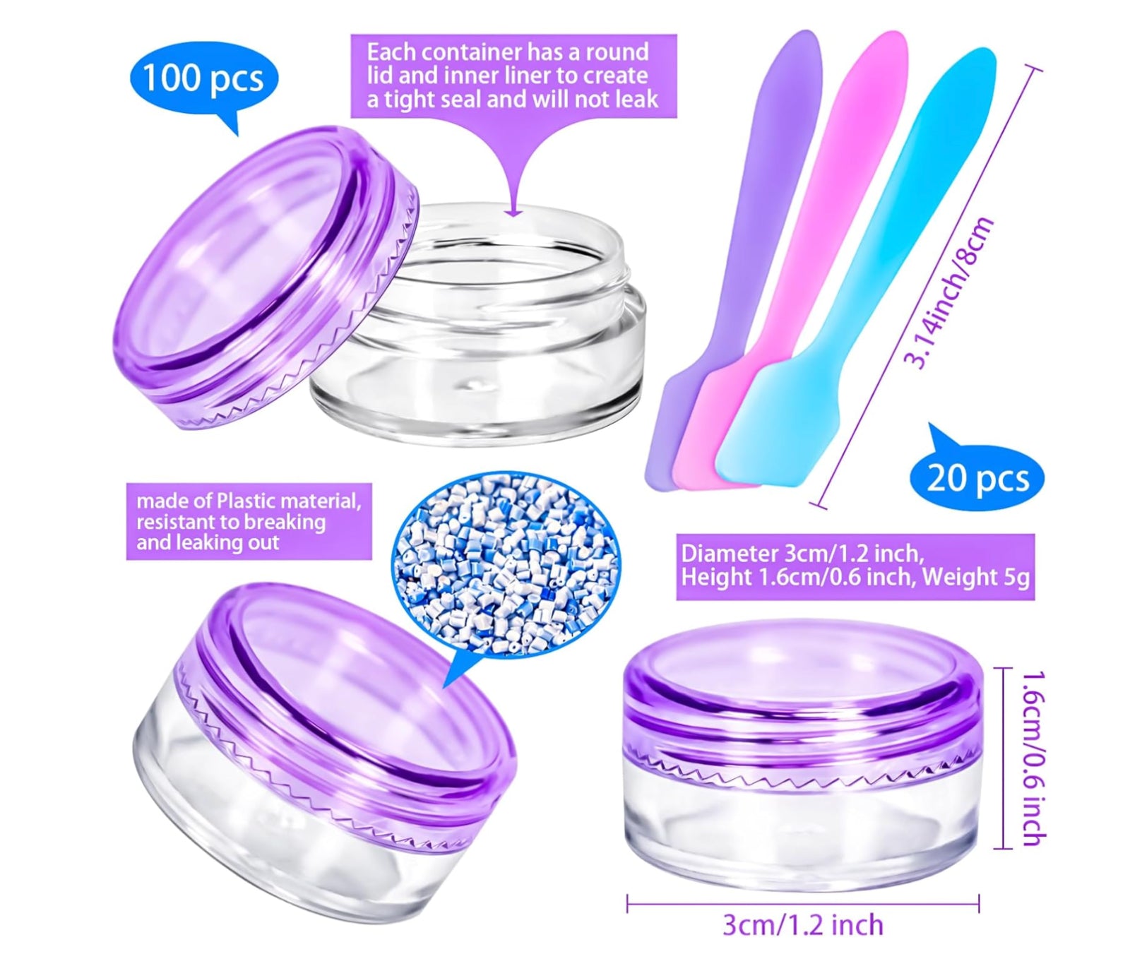 100-Piece 5G Cosmetic Sample Jars - Empty Small Containers for Makeup, Lip Balm