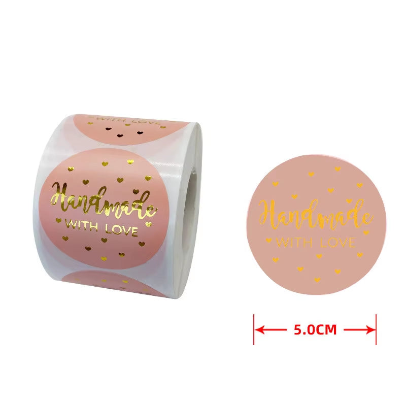 Exquisite XL Size 2 Inch/50Mm Thank You Stickers Handmade with Love Labels for Small Business Envelope Gift Wedding Baking Decor