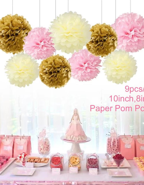Load image into Gallery viewer, 9Pcs/Set Tissue Paper Pompoms Happy Birthday Decoration Paper Pom Poms Balls Flowers Home Decor for Wedding Party Supplies
