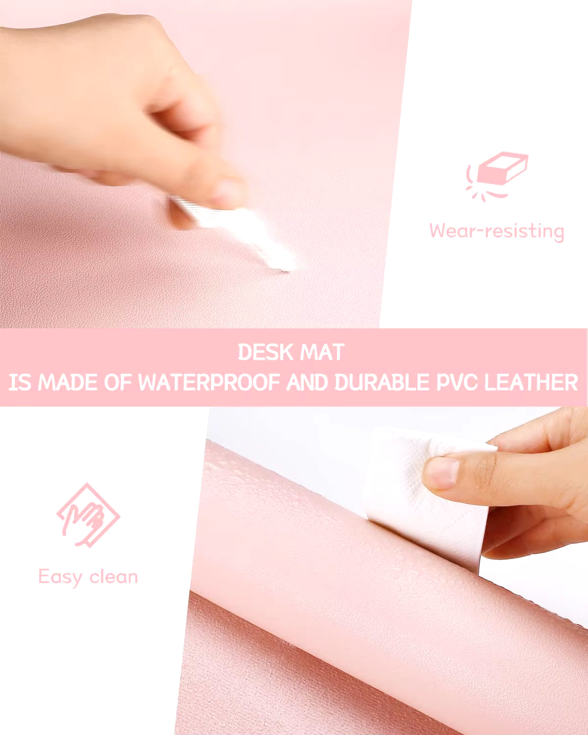 Desk Mat Waterproof PVC Mouse Pad Leather Desk Protective Cover Pink Large Computer Girls Laptop Non-Slip Gaming Keyboard Mats