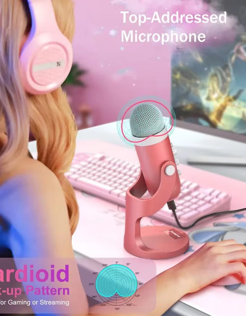 Load image into Gallery viewer, USB Condenser Microphone Pink Studio Recording Mic for PC Mac Computer Phone Gaming Streaming Podcasting Vocals Laptop Desktop

