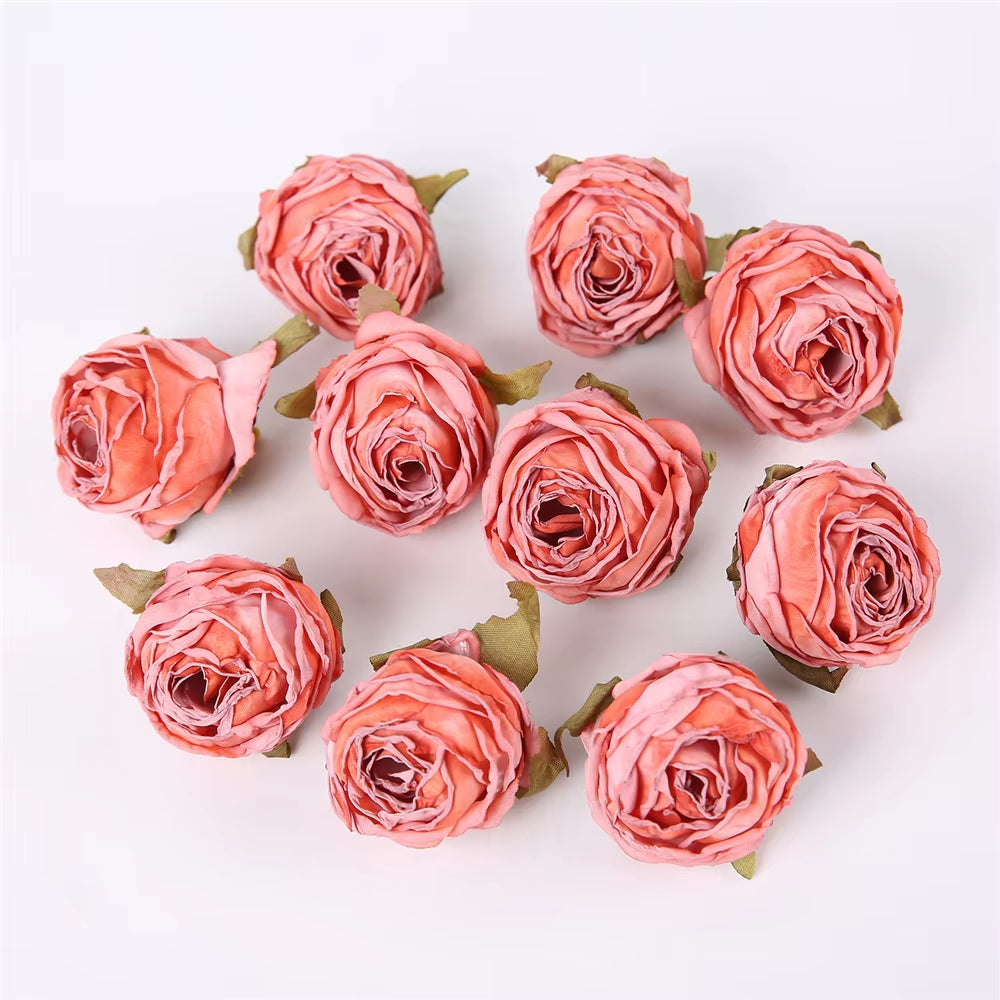 5PCS Artificial Silk Rose Flowers Head Burnt Edge Rose Fake Flower DIY Wedding Decorations Home Crafts Scrapbook Accessories