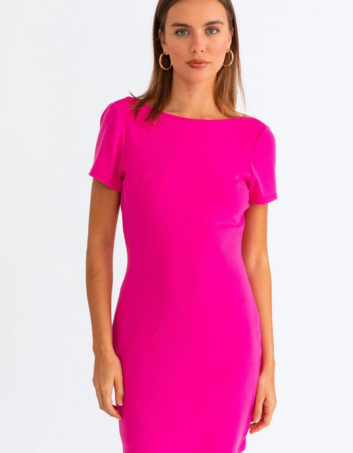 Load image into Gallery viewer, Hot Pink Short Sleeve Low Back Mini Dress
