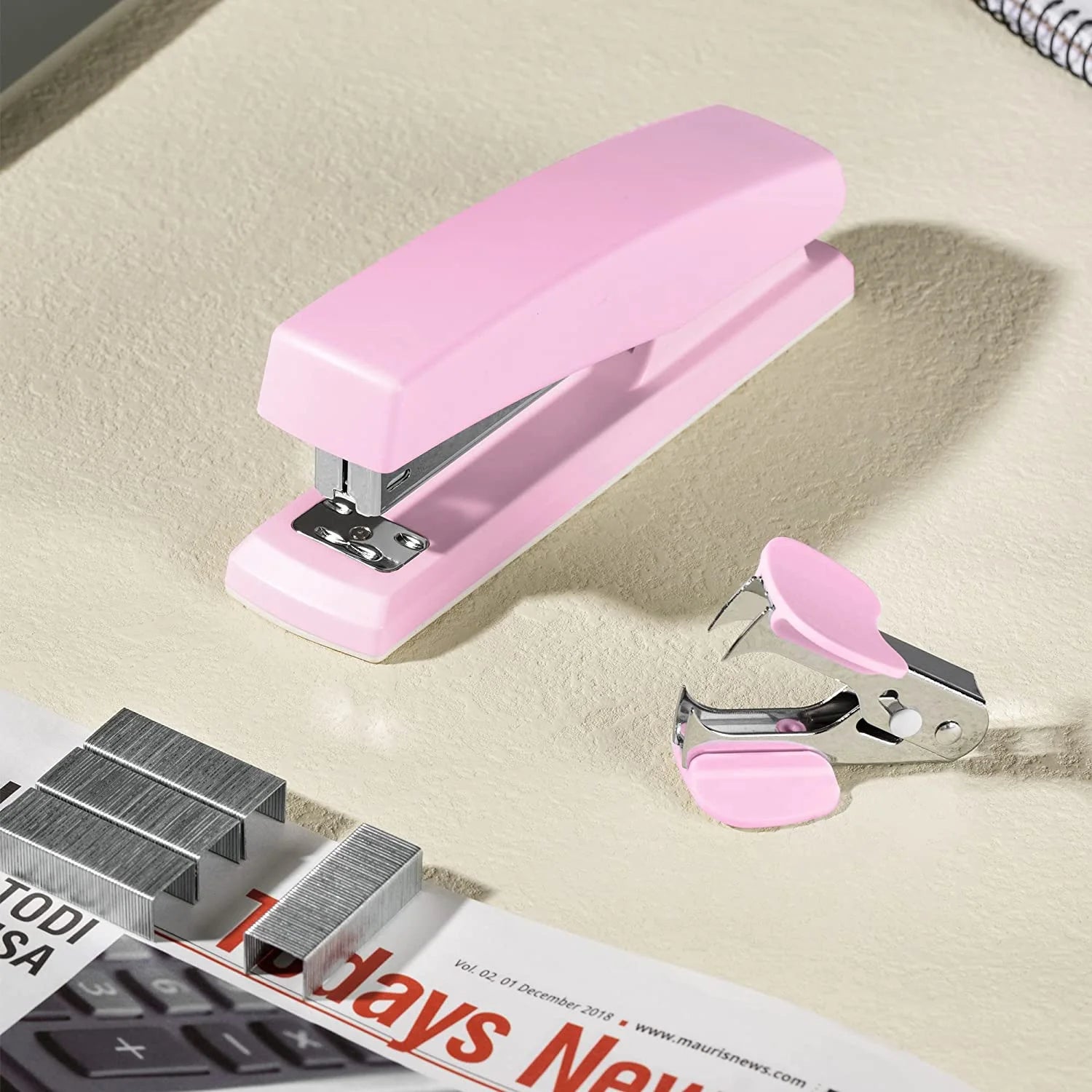Stapler, Desktop Stapler, Office Stapler, 20 Sheet Capacity, Includes 1000 Staples and Staple Remover, Pink