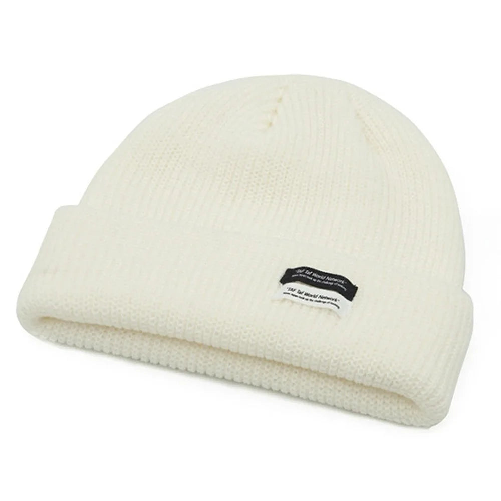 Autumn Winter Men'S Ribbed Knit Skull Cap Women Beanie Cuff Hat with Tag Toque Dark Grey Orange White Black Blue-Green Pink