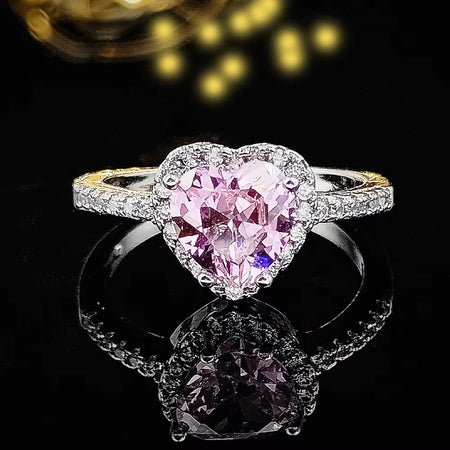 Pink Silver Color Cute Ring Finger Anel Aneis CZ Flower Ring for Women Jewelry Pure Wedding Engagement R1707-Pink