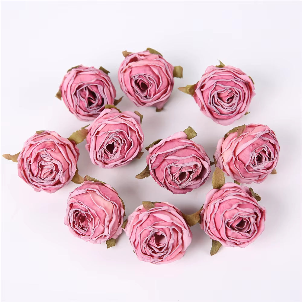 5PCS Artificial Silk Rose Flowers Head Burnt Edge Rose Fake Flower DIY Wedding Decorations Home Crafts Scrapbook Accessories