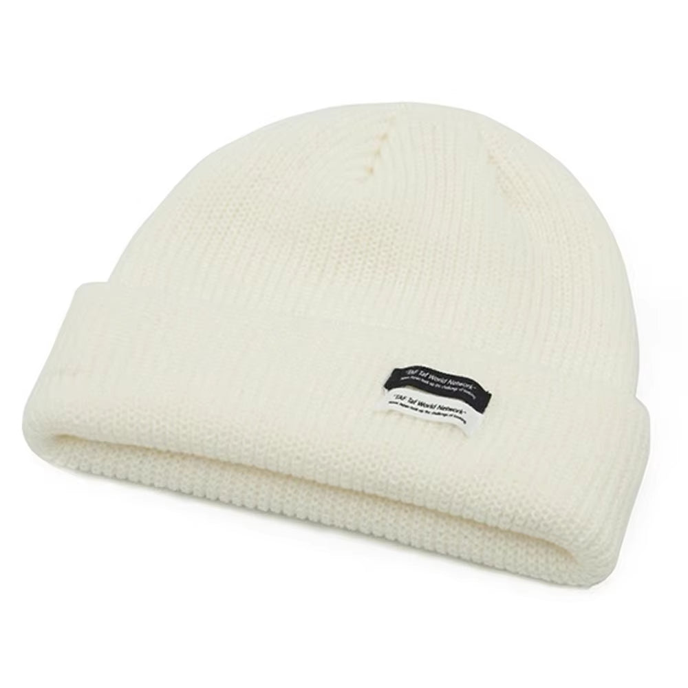 Autumn Winter Men'S Ribbed Knit Skull Cap Women Beanie Cuff Hat with Tag Toque Dark Grey Orange White Black Blue-Green Pink