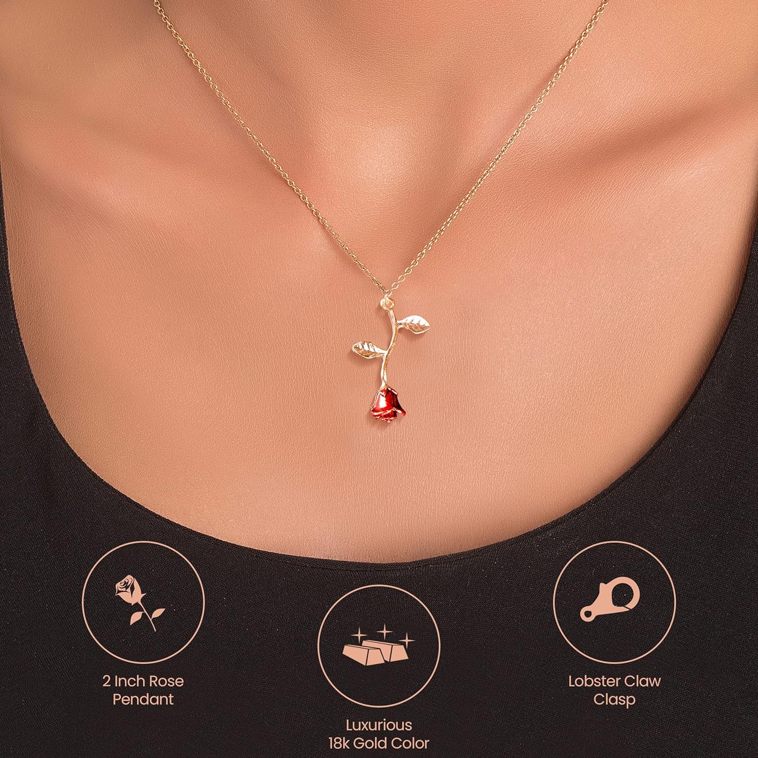 Gold Rose Pendant Necklace for Women - Aesthetic, Preppy Jewelry for Teen Girls and Women - Dainty Gold Necklace for Women - Gold Necklace for Women Trendy - 14K Gold Necklace for Women