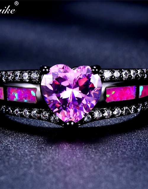 Load image into Gallery viewer, Pink Heart Zircon Single Row Pink Fire Opal Rings for Women Black Gold Color Fashion Engagement Jewelry Halloween Gifts

