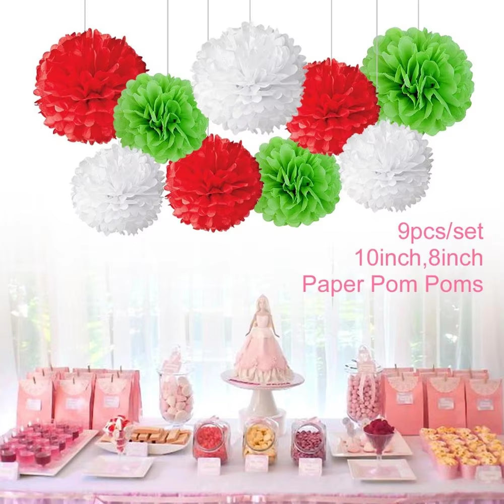 9Pcs/Set Tissue Paper Pompoms Happy Birthday Decoration Paper Pom Poms Balls Flowers Home Decor for Wedding Party Supplies