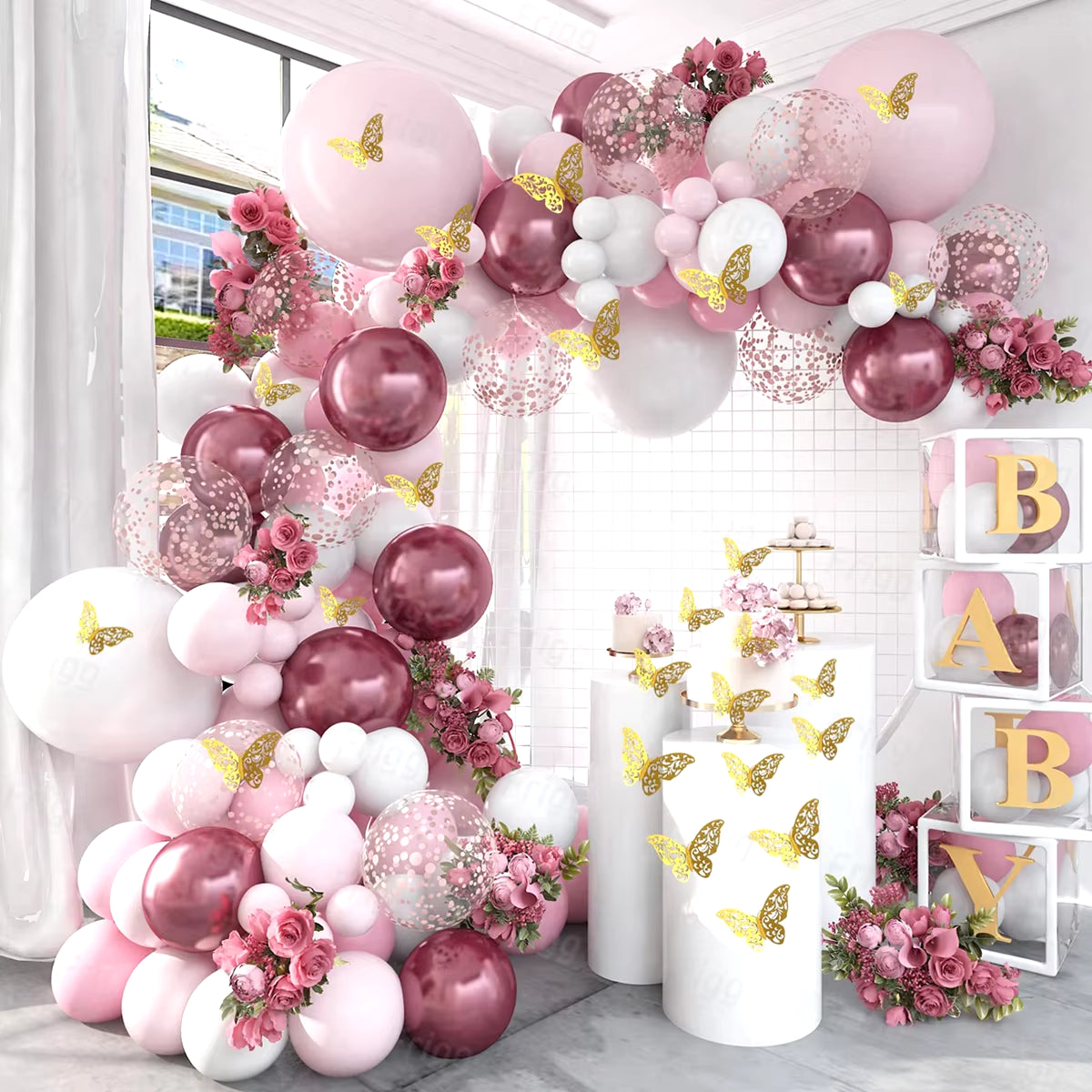 Pink Balloon Garland Arch Kit Wedding Birthday Party Decoration Baby Shower Girl Confetti Latex Pink Balloon Birthday Decor