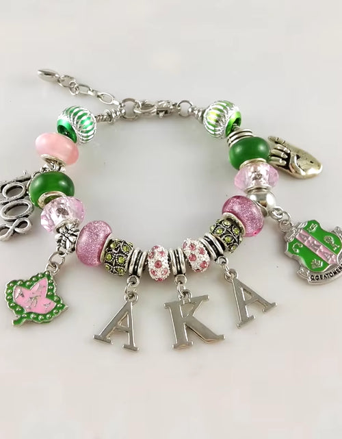 Load image into Gallery viewer, Greek Pink and Green European Style Bead Charm Bracelet
