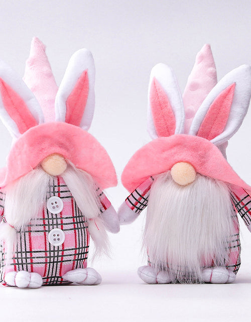 Load image into Gallery viewer, Pink-Eared Plaid Bunny Dwarf Doll Elf Doll Ornaments
