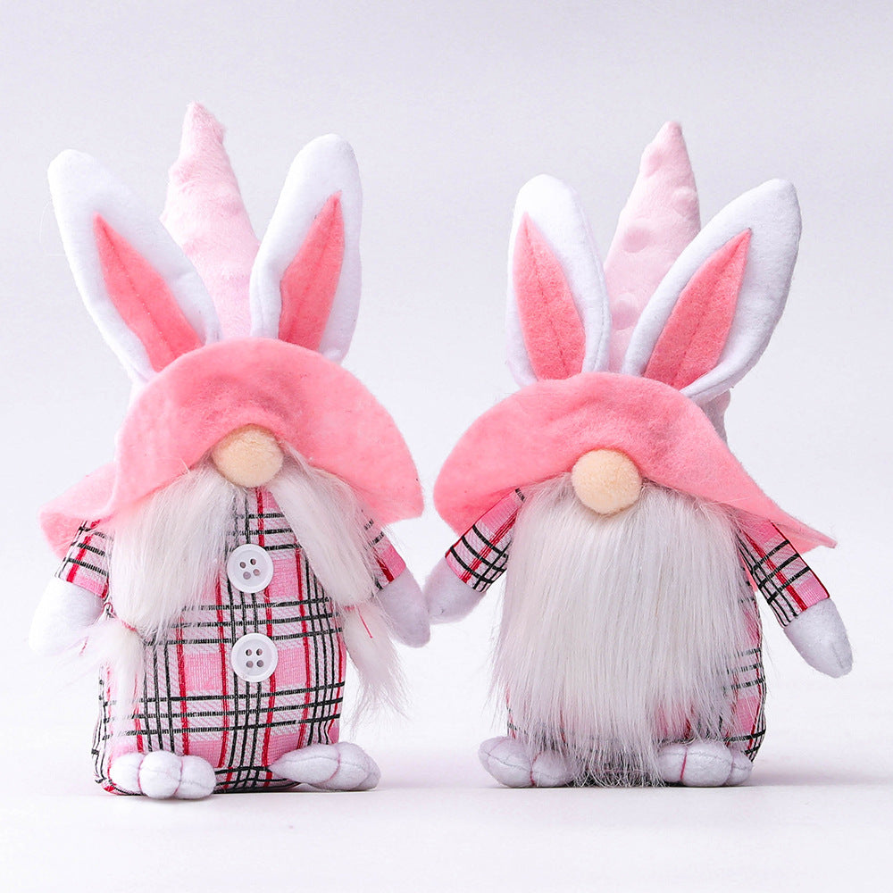 Pink-Eared Plaid Bunny Dwarf Doll Elf Doll Ornaments